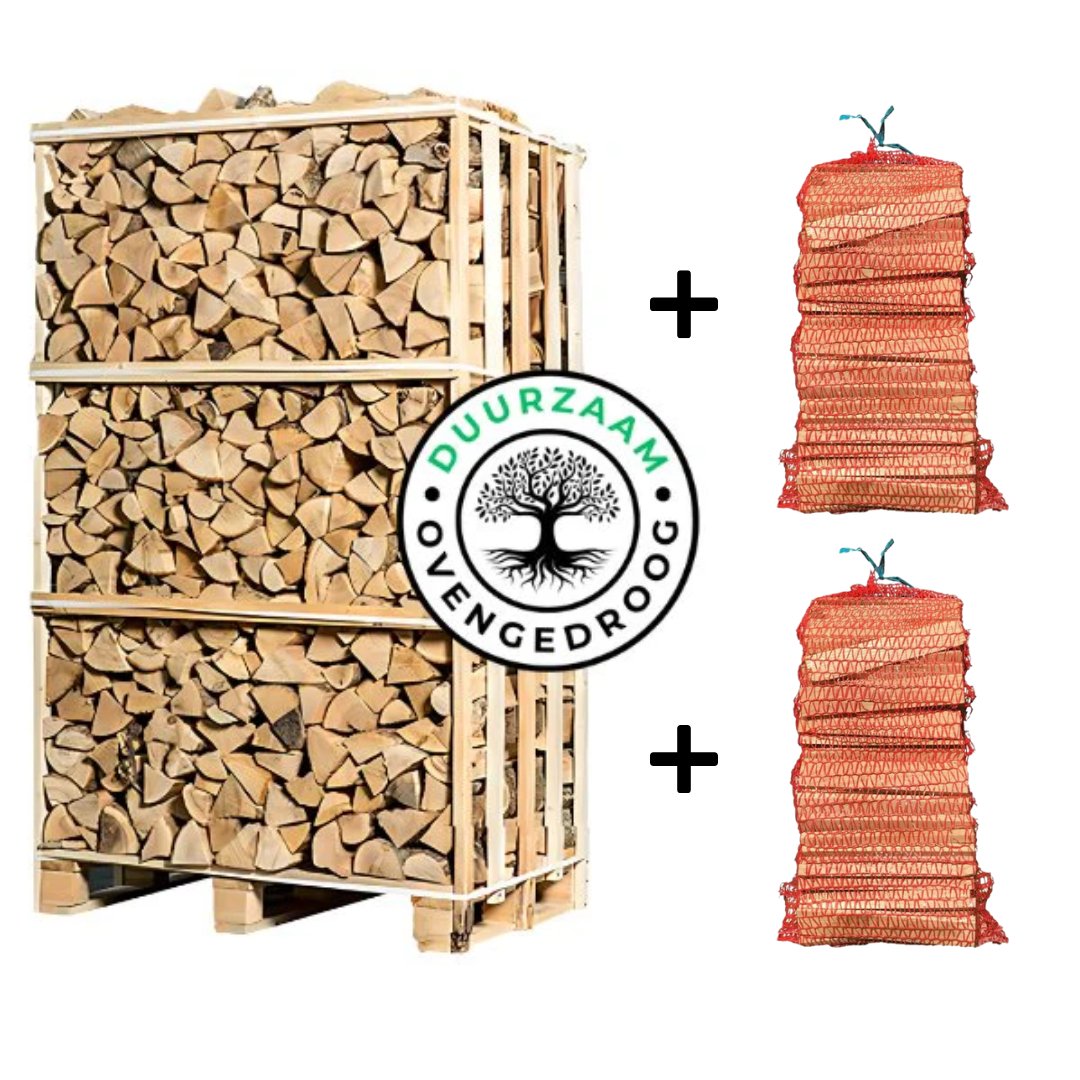 Voordeel Pallet | Ovengedroogd Haardhout + Gratis Aanmaakhout - Stookhoutshop.nl